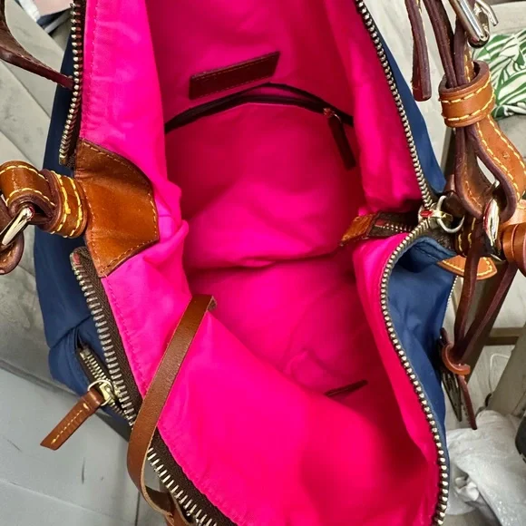 Dooney & Bourke Navy Nylon Shoulder Bag with Brown Leather Trim - Picture 9 of 9